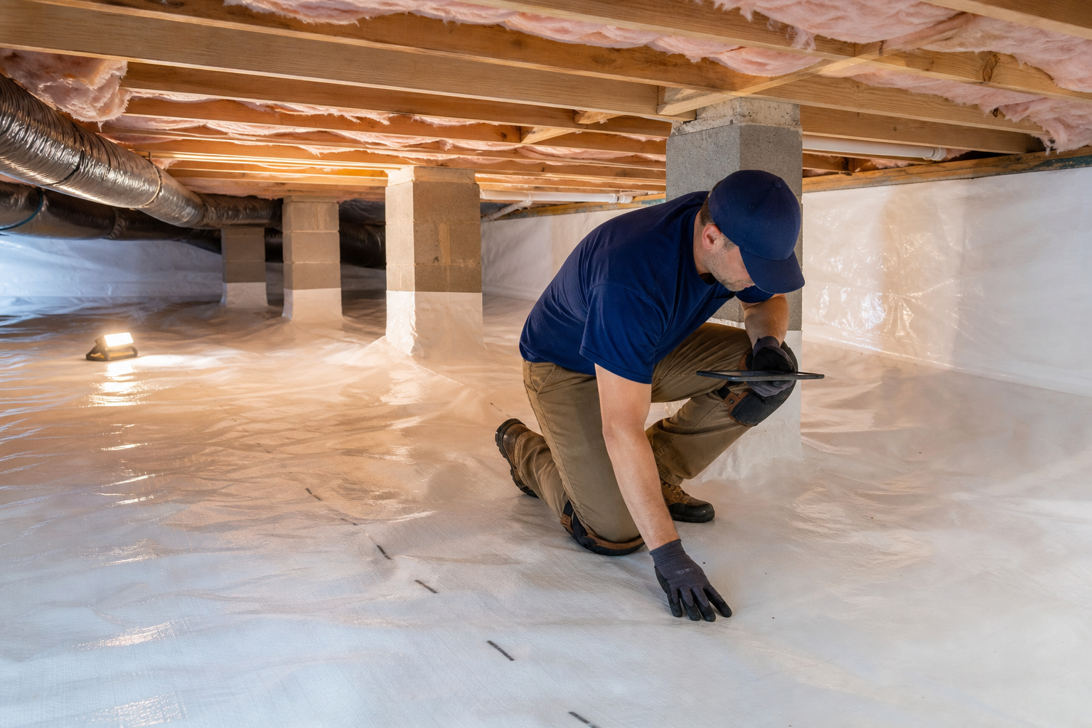 Illustrative view of a crawl space liner inspection for Columbia cost planning